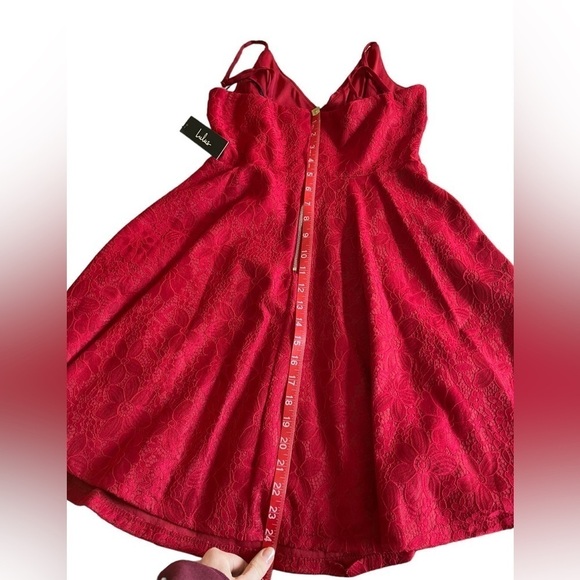 Lulus Way with Words Berry Red Floral Lace Skater Dress Full Skirt Fitted Waist - Picture 14 of 14